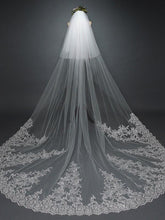 Long Lace Wedding Veil Ivory Cathedral Veil with Blusher